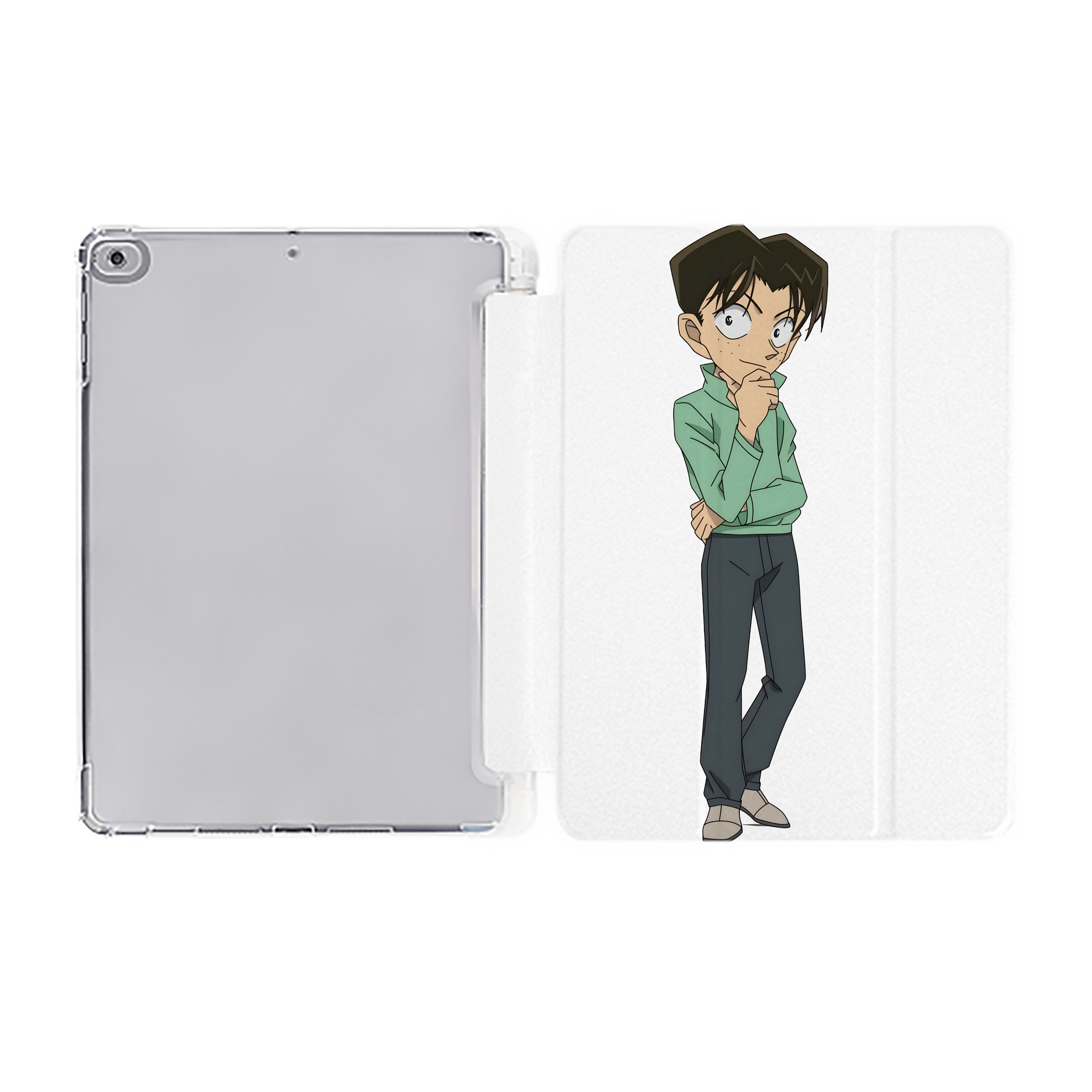 （画像用） 名探偵コナン 円谷 光彦 つぶらや みつひこ Detective Conan Mitch Tennyson IPad ケース ペン収納付き 三つ折りスタンド PUレザー×シリコン 対応機種9.5/10.5/10.9インチ
